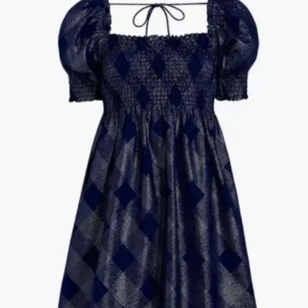 Hill House | Athena Nap Mini Dress Navy Glitter Check Metallic